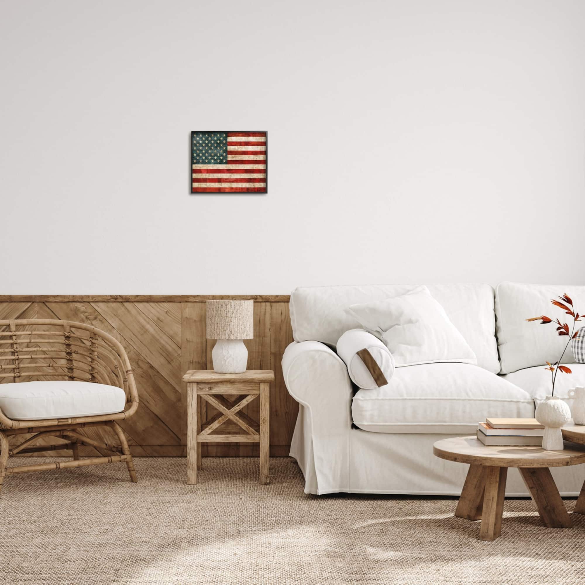 Stupell Industries US American Flag Rustic Pattern Framed Giclee Art